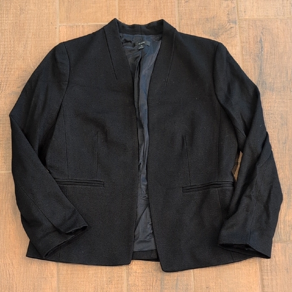 EUC J. Crew Lined Blazer No Collar Open Front Black Size 12 - Picture 1 of 5